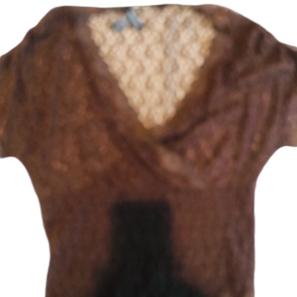 Ideology size  large brown lace deep v- neck cross over top 3/4 bell sleeve
